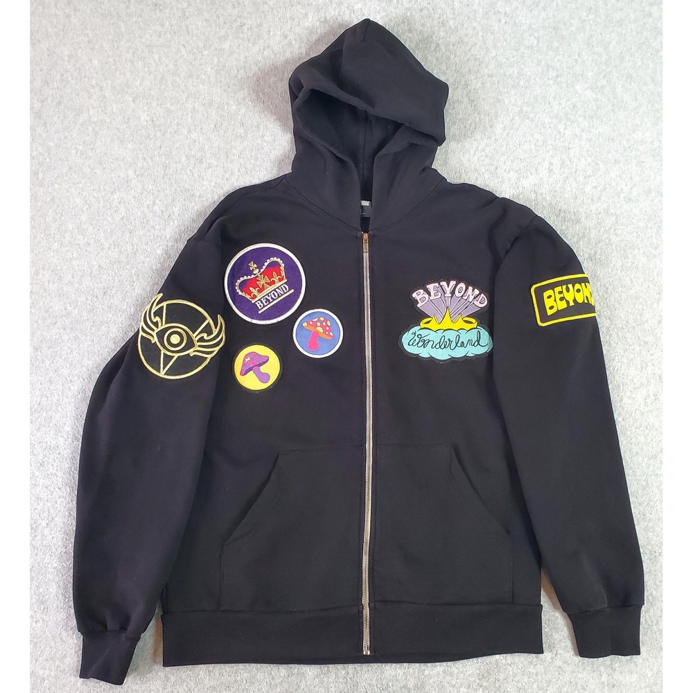 Insomniac Hoodie Mens Med Black Fleece Full Zip Beyond Wonderland Patches